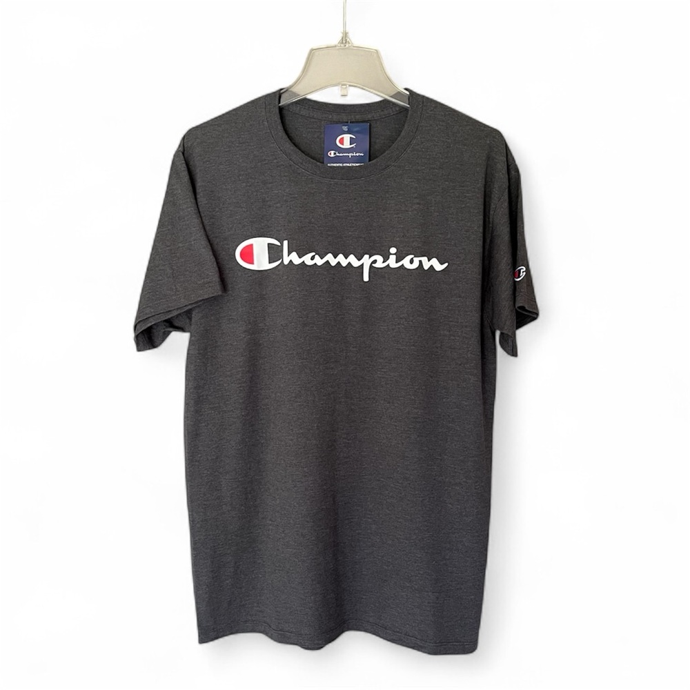 Champion Short Sleeve Graphic Print Gray Logo Casual Tee Men’s Size M New